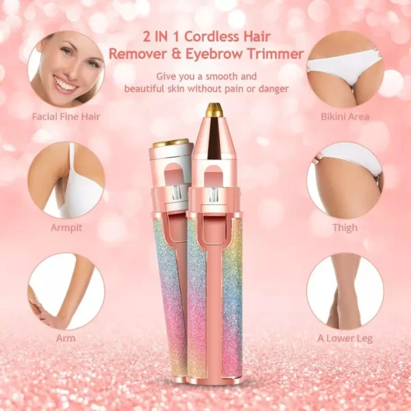 Flawless™ 2‑in‑1 Battery‑Operated Eyebrow Trimmer & Facial Shaver – Model HX‑2034 - Image 2
