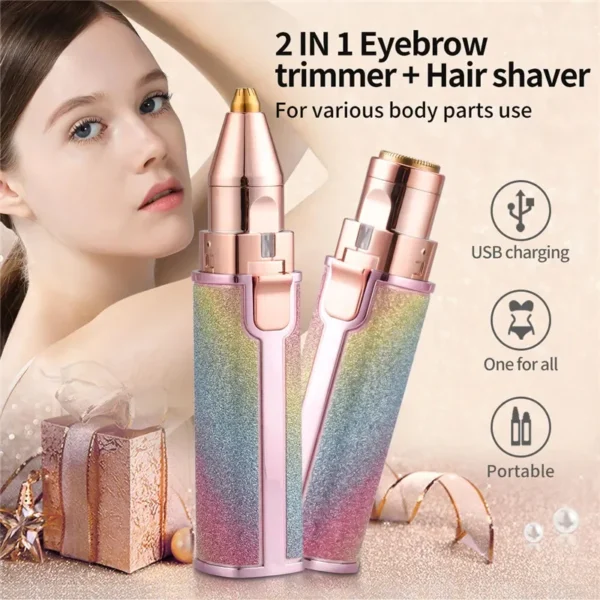 Flawless™ 2‑in‑1 Battery‑Operated Eyebrow Trimmer & Facial Shaver – Model HX‑2034